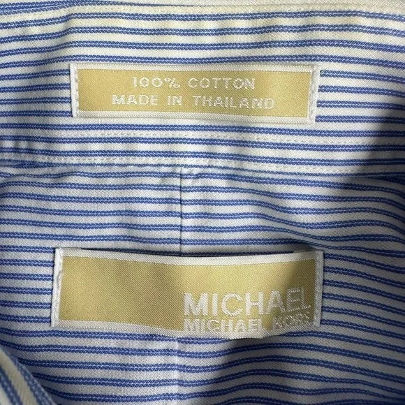 Michael Kors Mens Blue White Striped Cotton Long Sleeve Button Down Shirt - Picture 4 of 6